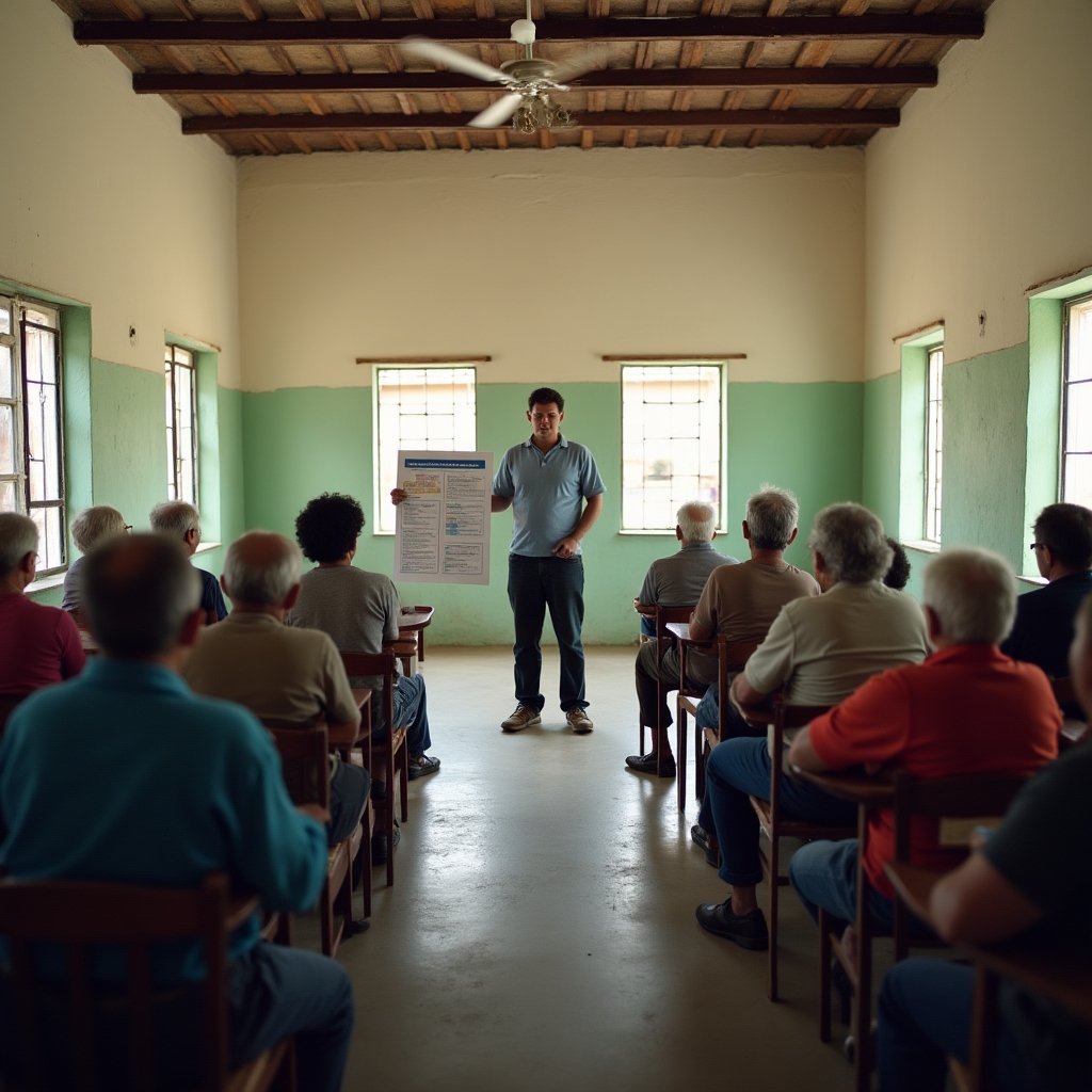 Community financial literacy class with older adults in Ecuador