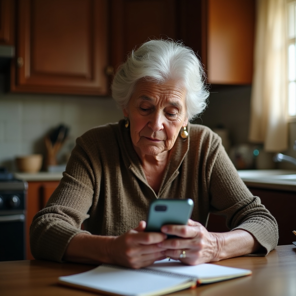 Older woman learning to track family remittances from abroad
