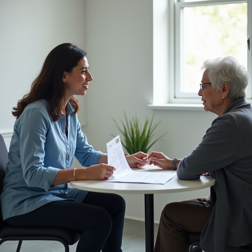 Financial education facilitator meeting with an older adult participant